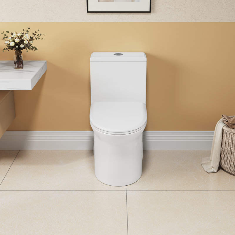 Toilette 1,1 / 1,6, céramique, hauteur confortable 15,55 po, blanc, siège à fermeture en douceur, et une chasse d'eau en céramique, en hauteur, et approuvé