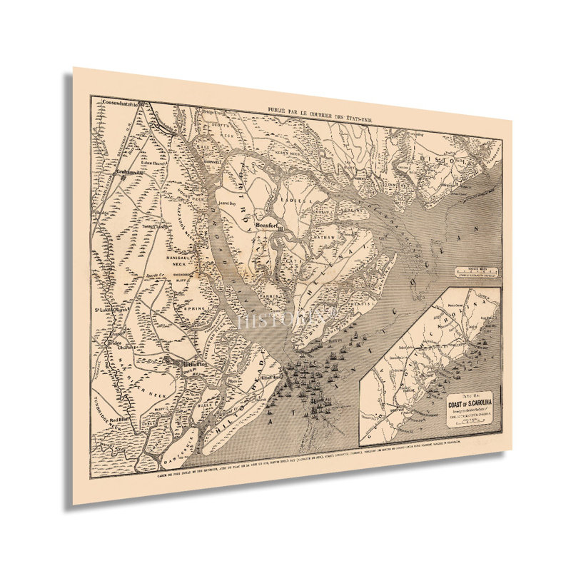 1860, région de Port Royal Sound, H 24 po x l 36 po