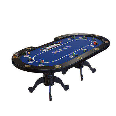 Table de poker 96 "pour jeu de casino Texas Holdem Aura ovale de qualité supérieure avec porte-gobelets en feutre imperméable et plateau de dépôt bleu