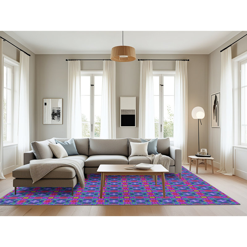 Tapis décoratif bleu géométrique, Rectangle 8 pi x 12 pi