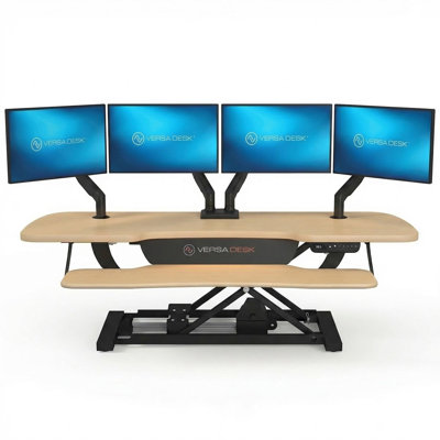 Convertisseur de bureau électrique debout de 48 po VersaDesk PowerPro Elite avec réglage de la hauteur par bouton-poussoir et port de charge USB, érable