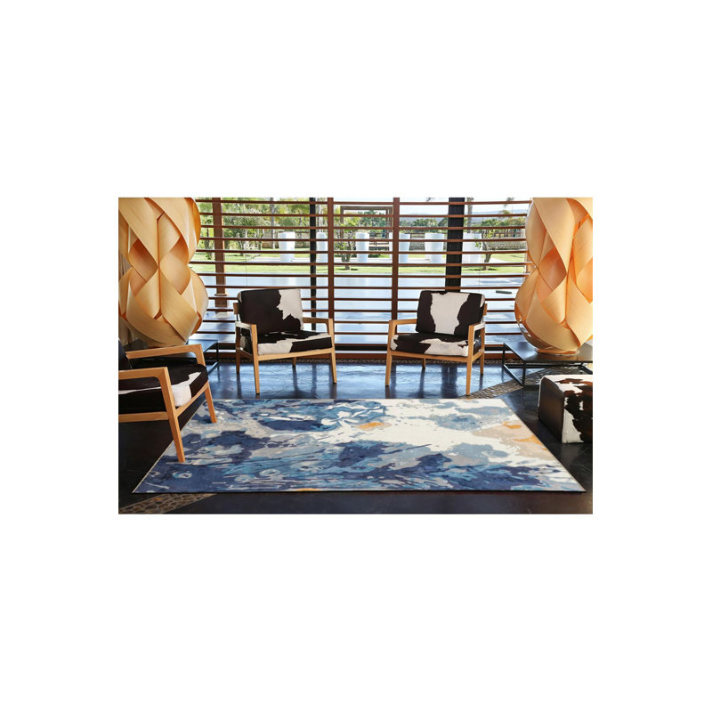 Tapis décoratif moderne à motif abstrait bleu marine, Tapis de couloir 2 pi 6 po x 6 pi 7 po 