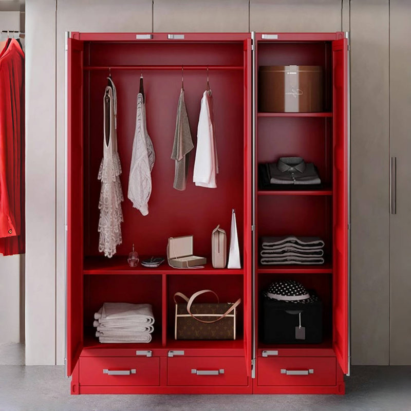 Modern Minimalist Iron Wardrobe, Red