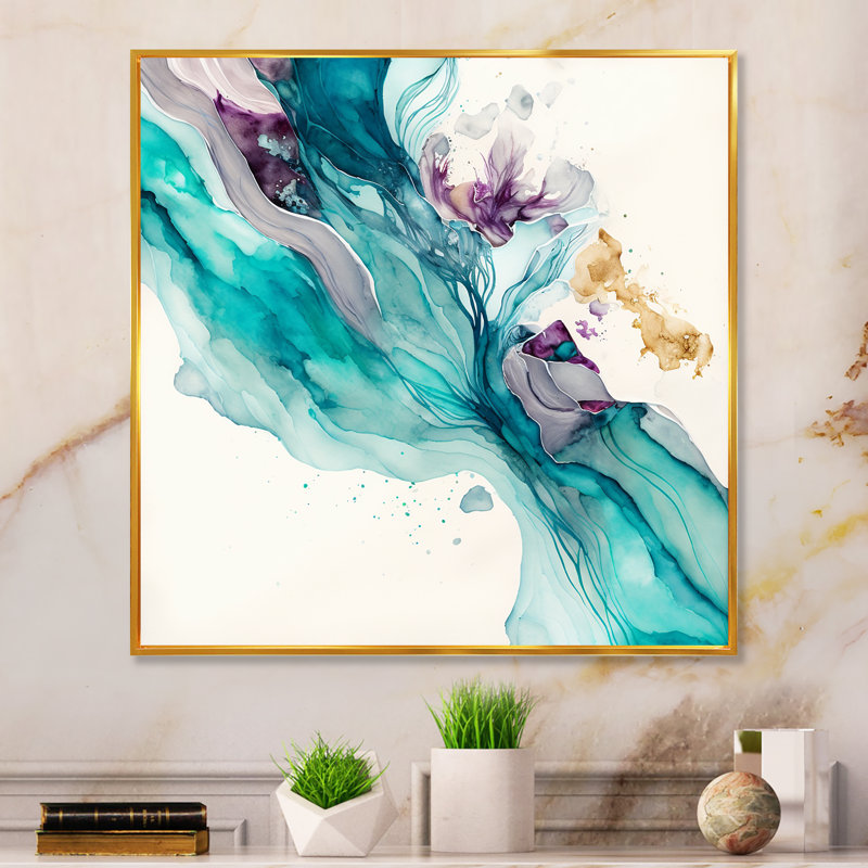 «Turquoise Waves in Paradise IV», reproduction sur toile, H 16 po x l 16 po x P 1 po, Toile à cadre flottant doré