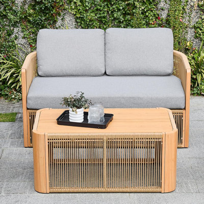 Ensemble de canapé en corde 2 places avec table Bellfleur, ensemble de chaises de patio en corde, ensemble de mobilier de patio en corde, chaise longue d'extérieur avec coussins, causeuse d'extérieur en aluminium par tous les temps