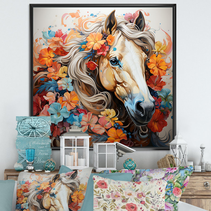 «Popart Horse Portait I», reproduction sur toile, Cadre flottant noir, H 16 po x l 16 po x P 1 po