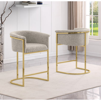 Tabouret de bar et chaises à hauteur comptoir avec revêtement en tissu Boucle et base chromée
