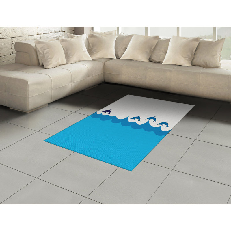 Tapis décoratif bleu à haute densité de fibres longues en polyester, Rectangle— 4 pi x 5 pi 8 po