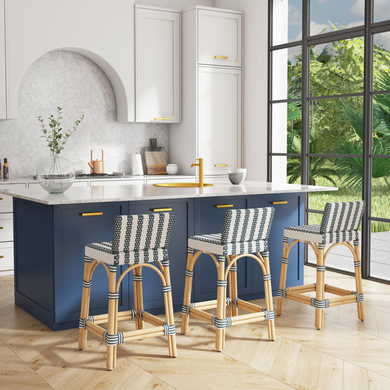 Estella Counter Stool, White/Navy Striped, Counter Stool 24" Seat Height