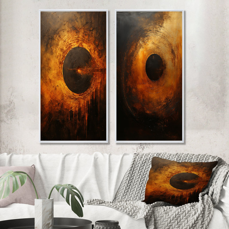 Bronze Blackhole Solar System - Ensemble de 2 impressions sur toile système solaire, Cadre blanc, H 28 po x l 25 po