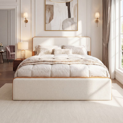 Pavelle Mid-Century Modern Platform Bed Frame with Upholstered Headboard & Footboard, No Box Spring Needed