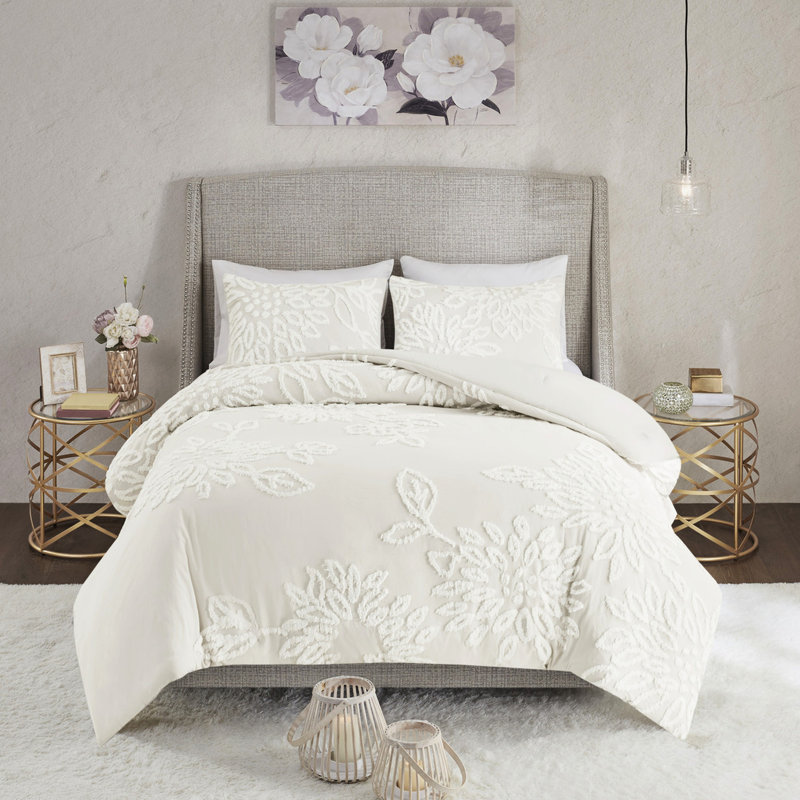 Édredon en chenille 3 pièces très grand / très grand, coton, coton décoratif floral, aspect chambre, King Comforter + 2 Shams