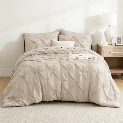Cal King Pintuck Comforter Set 7 Pieces Beige Gentlesoft Bed In A Bag