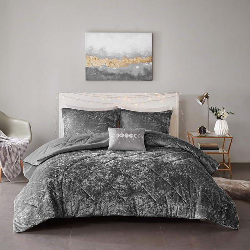 Édredon en velours gris pour lit simple / simple TG - rembourrage avec coussin décoratif et literie décorative de luxe