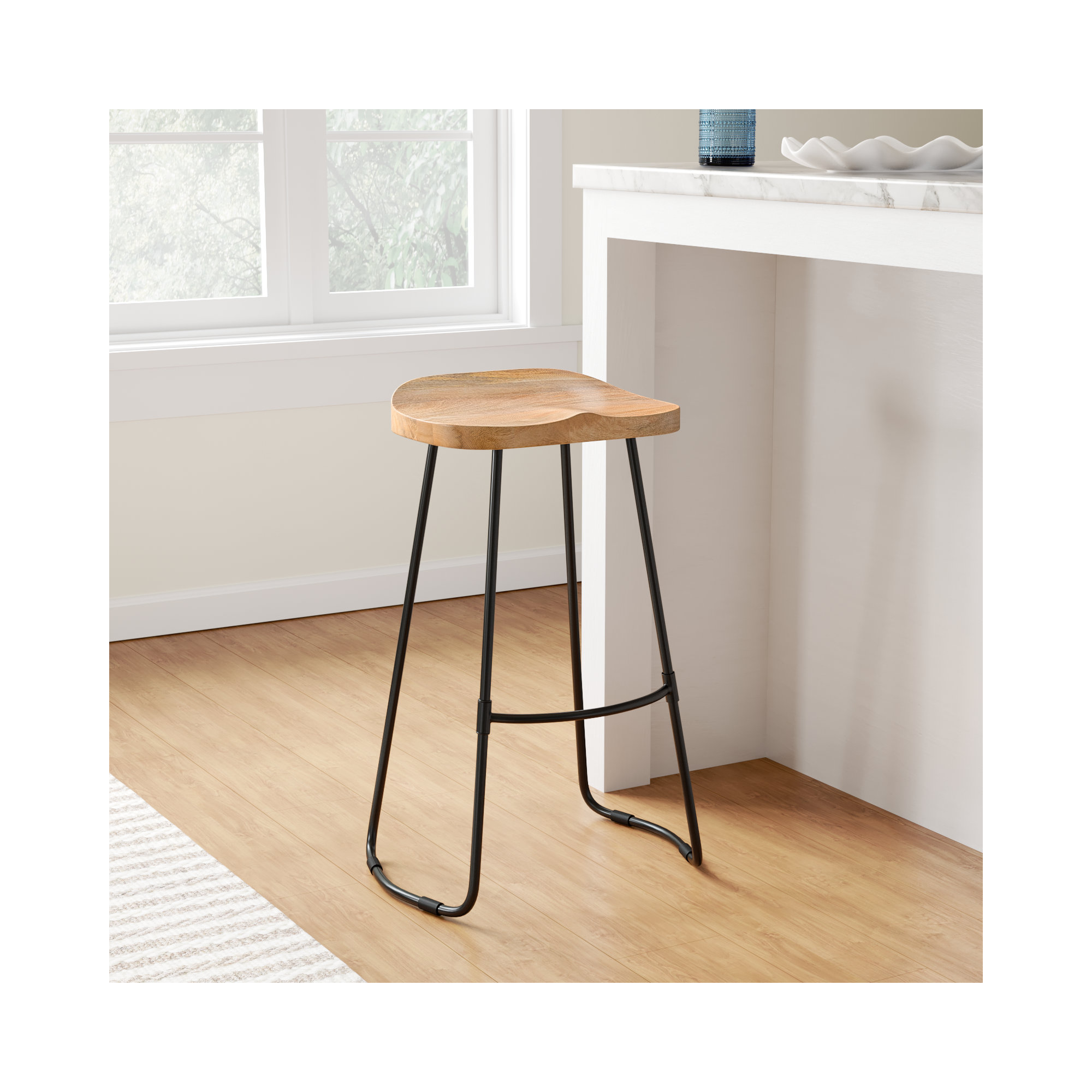 Geonna Solid Wood Stool, Natural, Counter Stool (27" Seat Height)