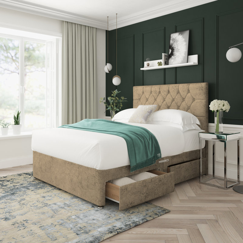 Upholstered Bed, Mink, Left Side Drawers, Small Single (2'6)