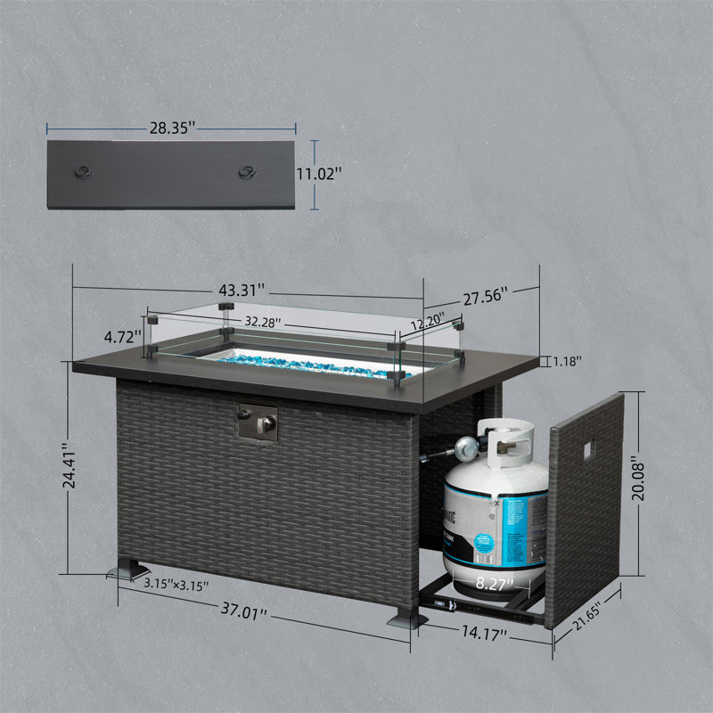 Foyer d'extérieur au propane en acier H 23,6 po x l 44 po, Gris foncé