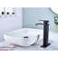 Robinet de lavabo de salle de bain, bec cascade, poignée simple, noir mat, acier inoxydable, aérateur de 1,2 gallon par minute, poignée de l'ensemble de bonde escamotable-122075562