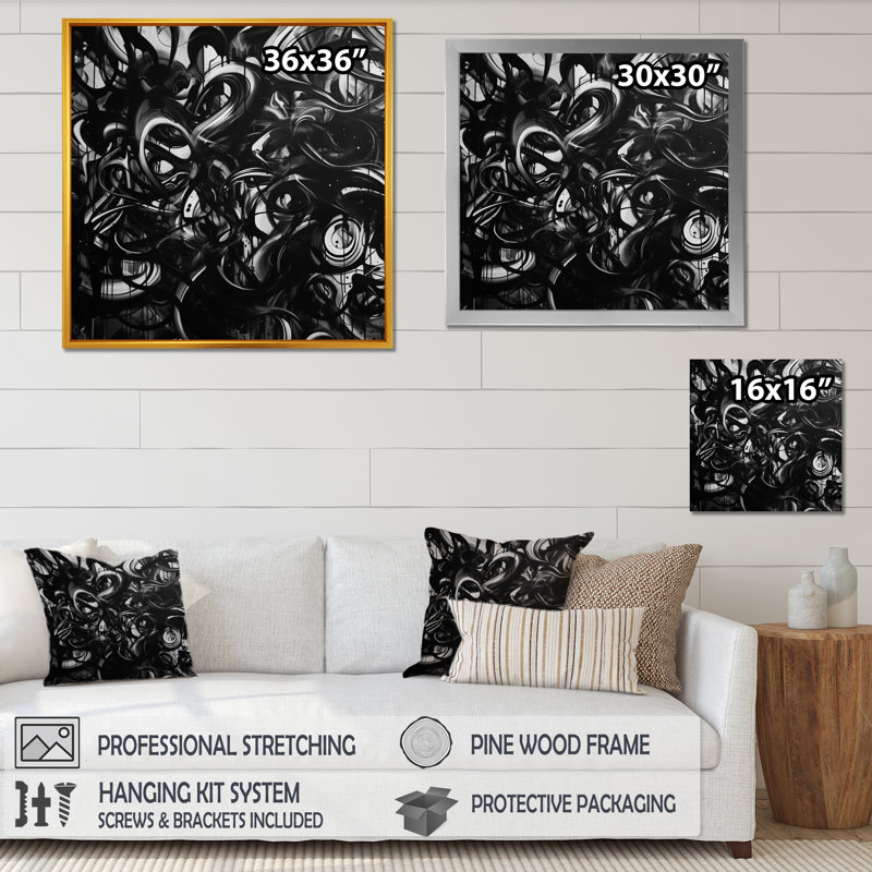 Nithila noir et graffiti de marbre II sur toile, H 24 po x l 24 po x P 1 po, Toile tendue