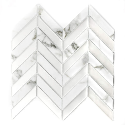 Musico 1 in. x 4 in. Look Glass Straight Edge Herringbone Mosaic Decorative Kitchen & Bathroom Wall Tile