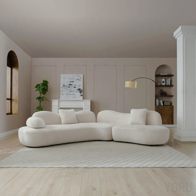 5+5, Modern Curved Modular Sofa, Boucle 5-Seater Sofa For Living Room, Bedroom, White Color, Crescent Shape And Butterfly Backrest Make The Whole Spac