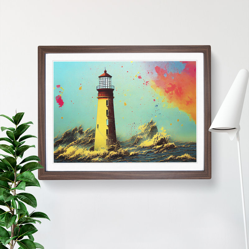 Lighthouse Splash Vol.1 - Single Picture Frame Painting, 25cm H x 34cm W x 2cm D, Walnut