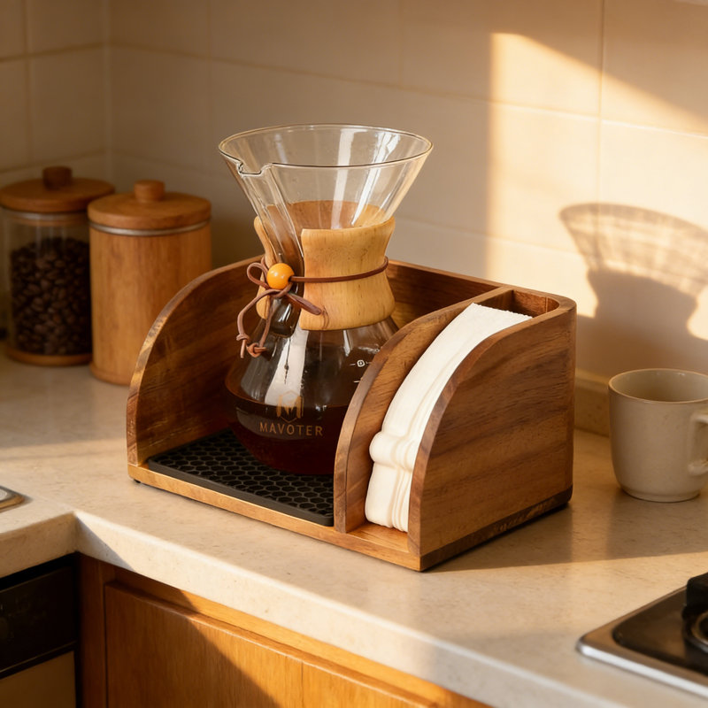 Support à café en bois d'acacia avec support résistant à la chaleur