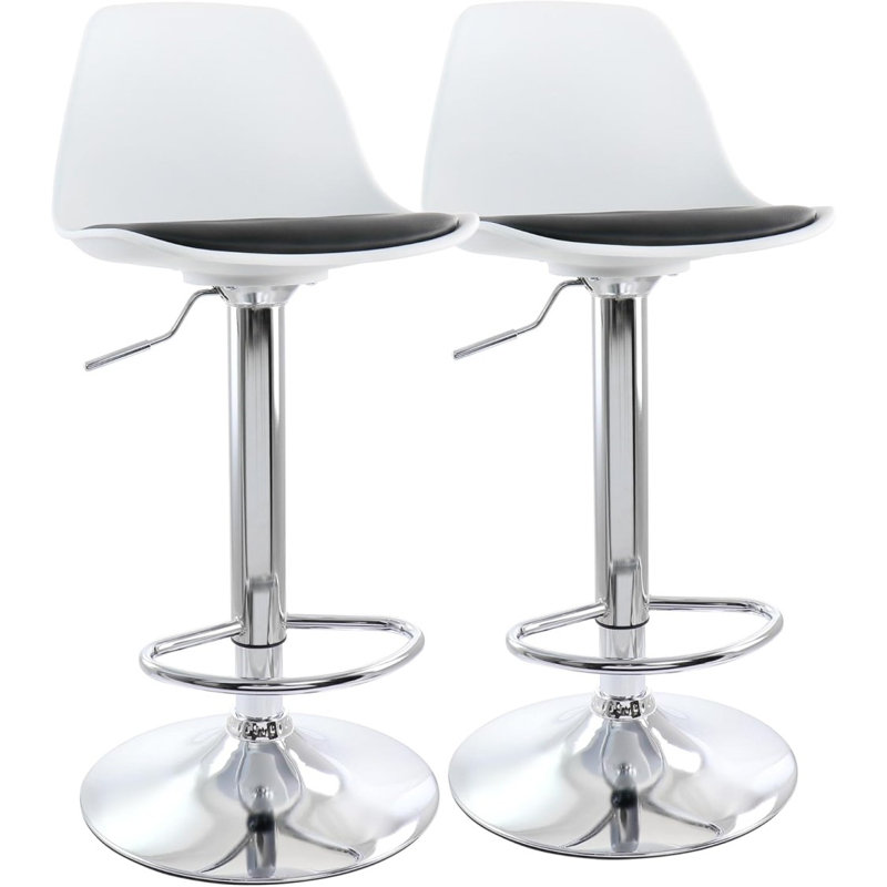 Tabouret de bar réglable 2 pièces Elama en noir et blanc avec base chromée