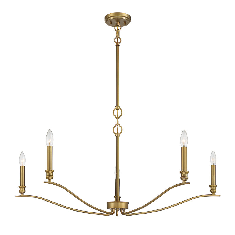 Lustre 5 lumières Meridian en laiton naturel, Laiton naturel
