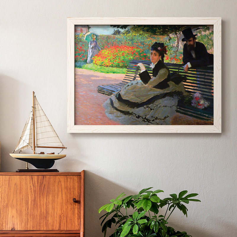 Camille Monet sur un banc de jardin, reproduction d'art sur toile, H 26 po x l 38 po, Blanc