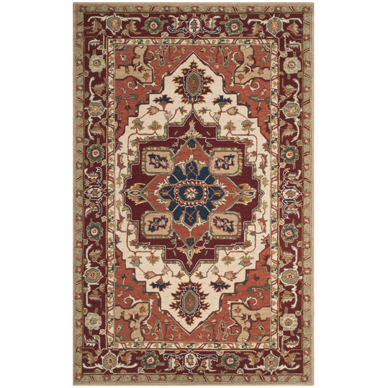 Tapis oriental en laine crocheté à la main Hollander, Rectangle 8 pi 9 po x 11 pi 9 po