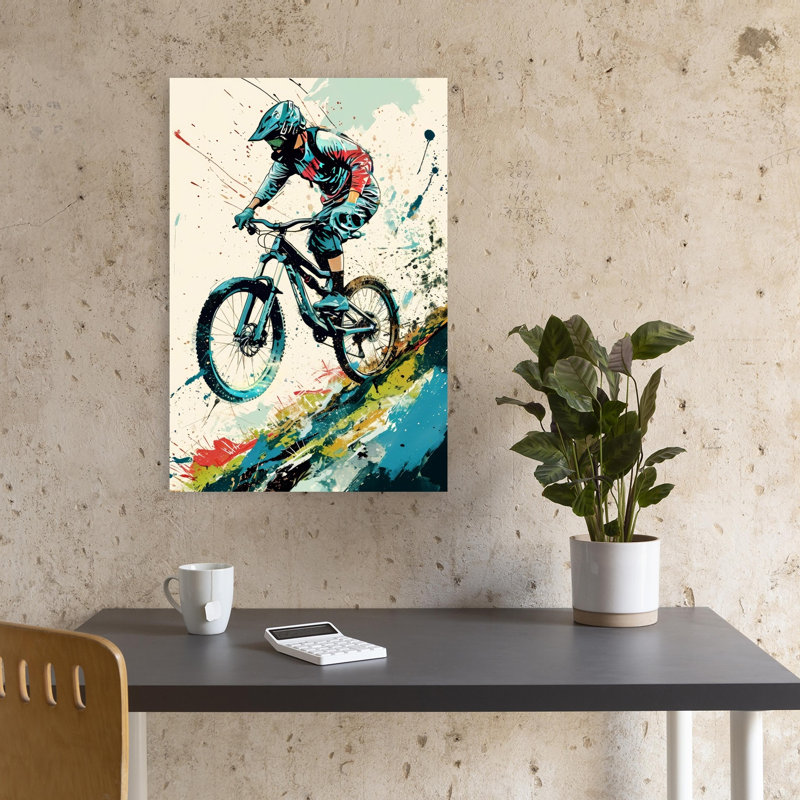 «Vibrant Mountain Biking Contemporary Mountain», reproduction d'art murale, H 18 po x l 12 po