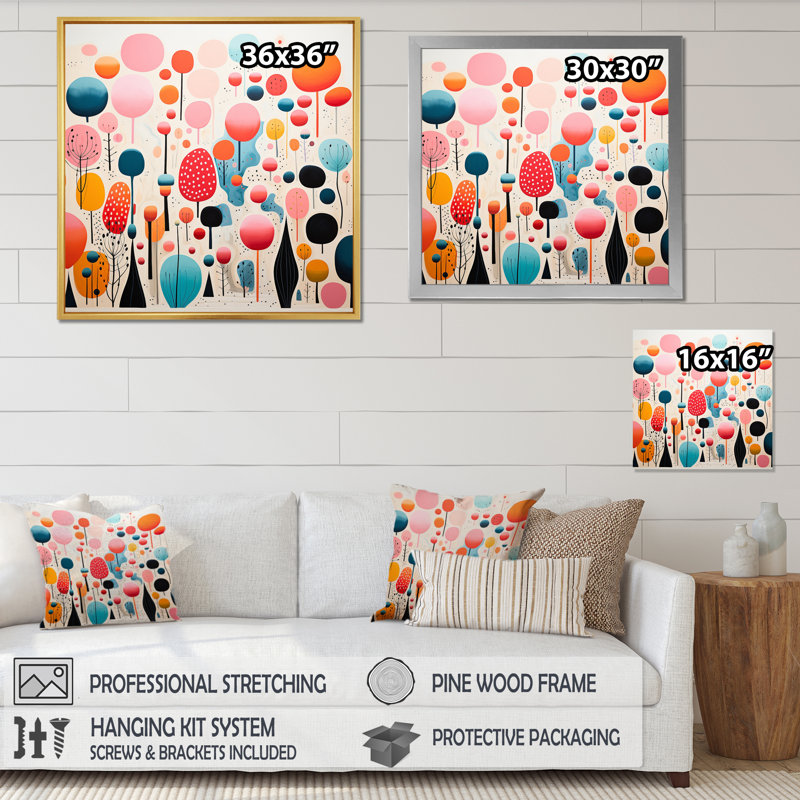 " Pink Mid Century Playful Patterns I ", 16" H x 16" W x 1" D, Wrapped Canvas