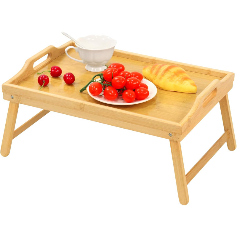 Bamboo Bed Tray Table, Folding Legs and Handles
