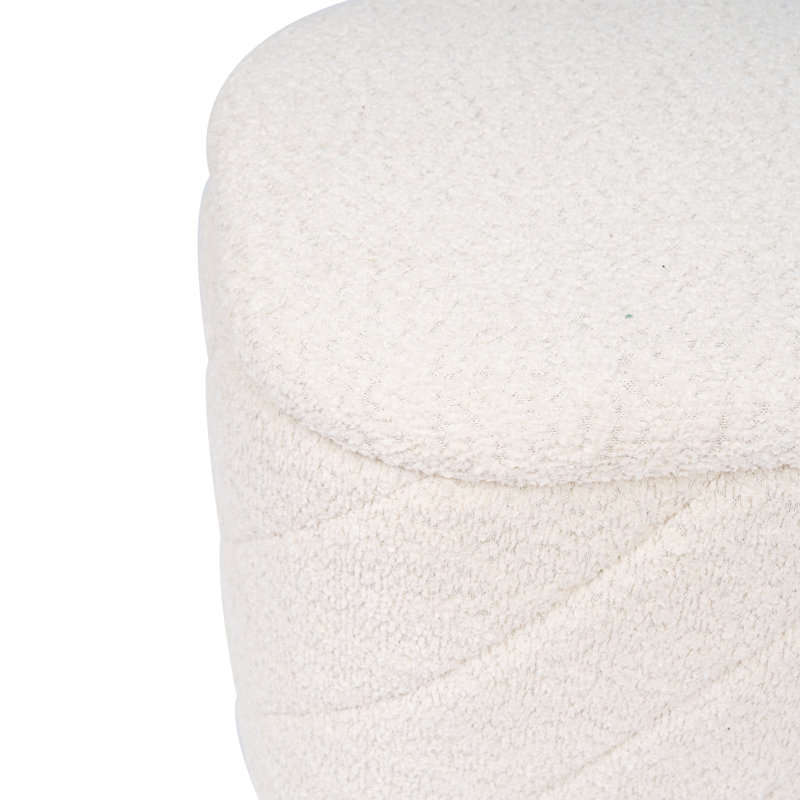 Square Chenille Storage Ottoman with Tufted Flip-Top Lid, Ivory Upholstered Accent Stool, Ivory