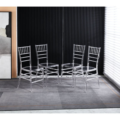 Chaise de soudage et salle à manger 4. Siège en plastique. Capacité de charge de 220 lb. Style transparent. Facile à assembler et à entretenir. 20,07 po de profondeur, 18,18 de largeur, 33,34 de hauteur et 4 chaises. Contemporain transparent. À