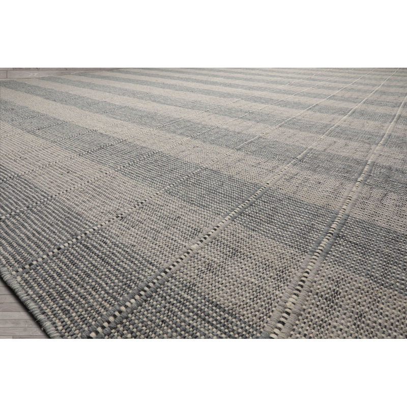 Tapis gris en laine tissé à la main et à plat gris, Rectangle 10 pi x 14 pi