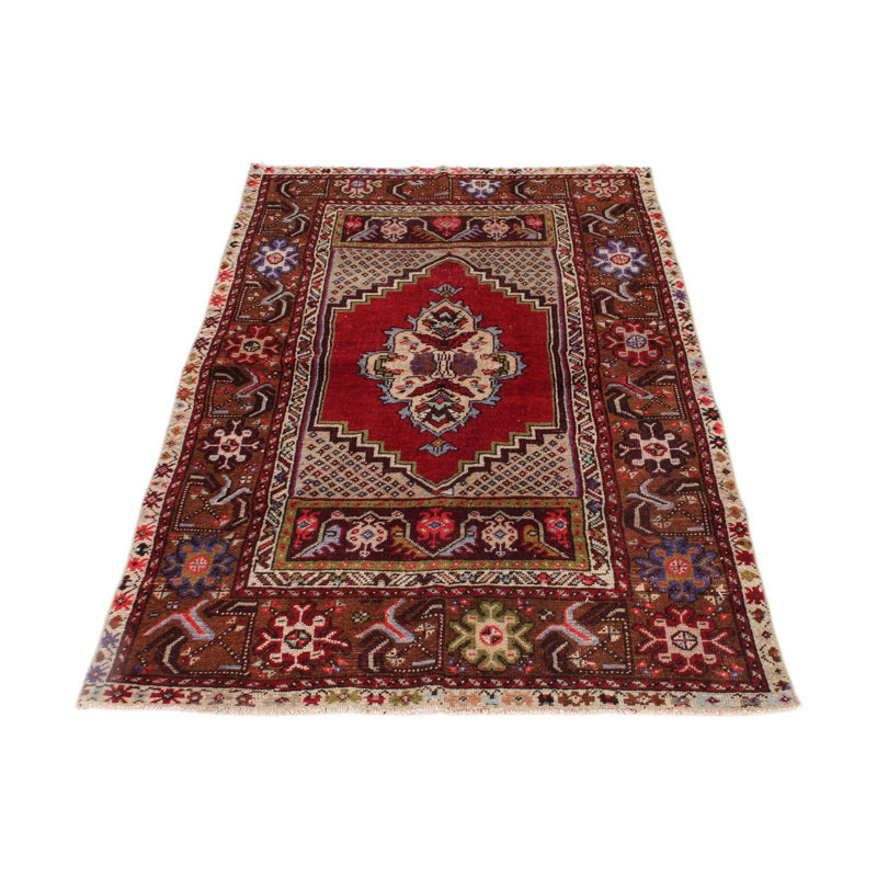 Tapis tribal turc 3 x 5 rouge et multicolore Anatolian
