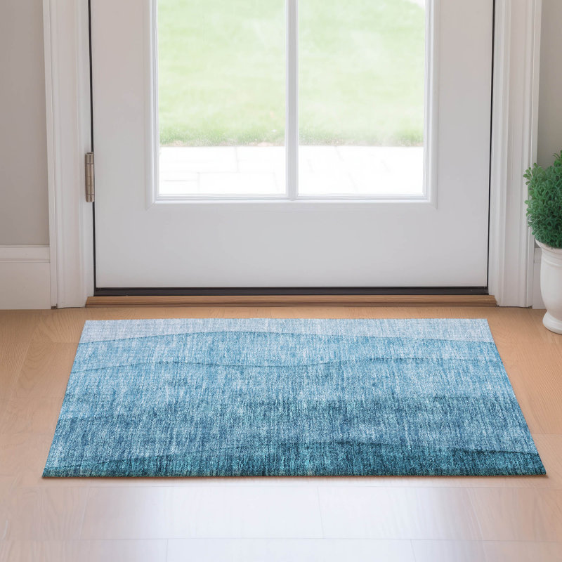 Premium Machine Washable Prisco Teal Rug, Rectangle 1'8" x 2'6"
