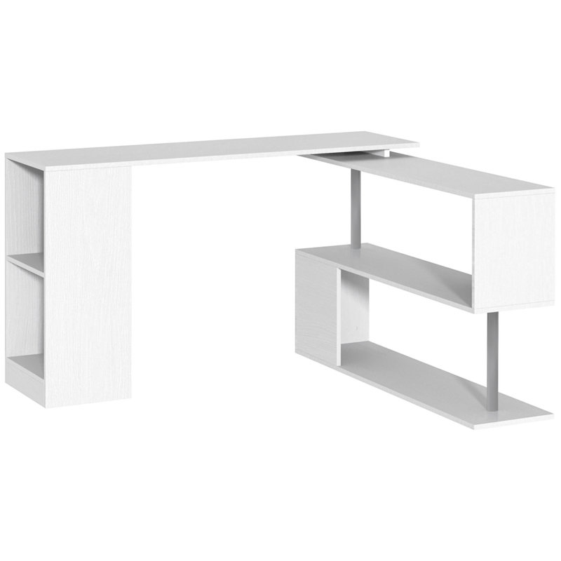 55" 360° Rotating Corner Computer Desk Modern L-Shaped Home Office Workstation With 3-Tier Storage Shelves, Bookshelf