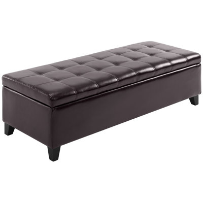 51" Dark Brown Storage Bench By , Faux Leather With Functional Area, For Living Room & Entryway Bench, Comfortable Inner