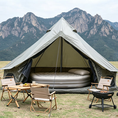 13.1 ft. Oxford Bell Tent with Stove Jack for 4-8 People, Spacious 4-Season Waterproof Family Camping & Glamping Hot Tent Shelter, Dark Green