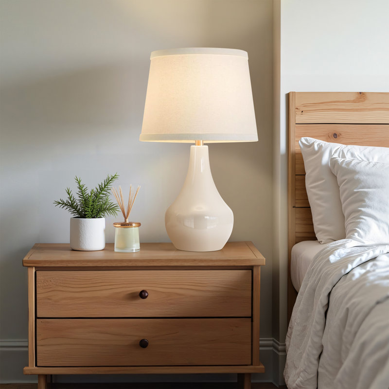 19.5'' Ceramic Bedside Table Lamp with Rocker Switch, White