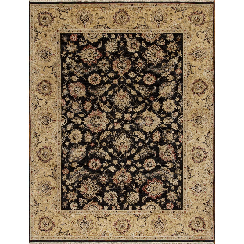 Sovereign Hand Knotted Wool Area Rug in Black/Ivory, Rectangle 9' x 12'