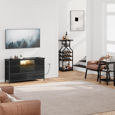 47.4" TV Stand with 8 Fabric Drawers & LED Lights & Power Outlets, Sturdy Metal Frame Storage Organizer