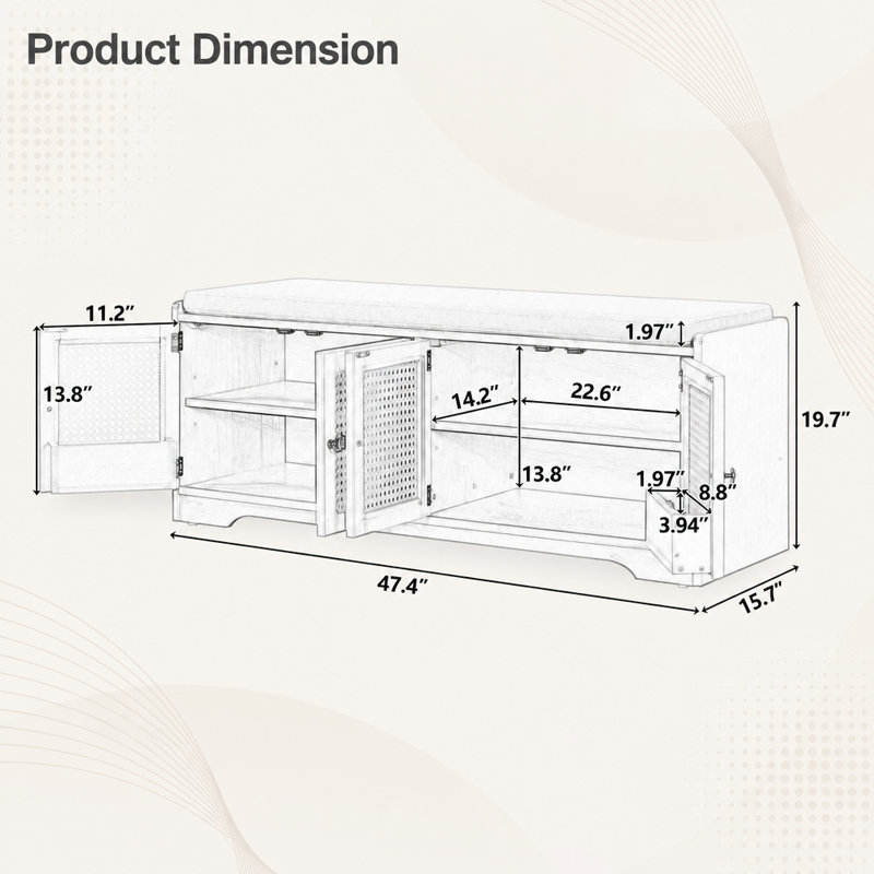Banc de rangement Rustic, Beige, Beige, White