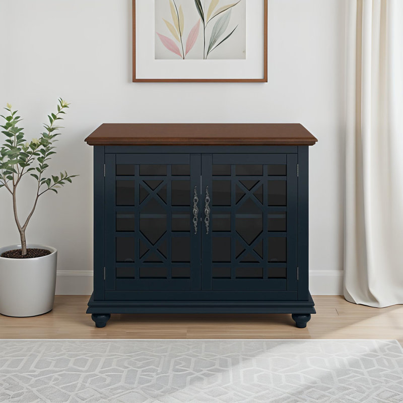 Ahmara 2 - Door Accent Cabinet, Coffee Walnut/Catalina Blue