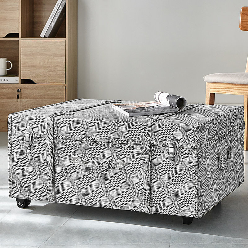 Texture Brand Designer Trunk with Wheels - Ripple Pattern, Black/White Candy