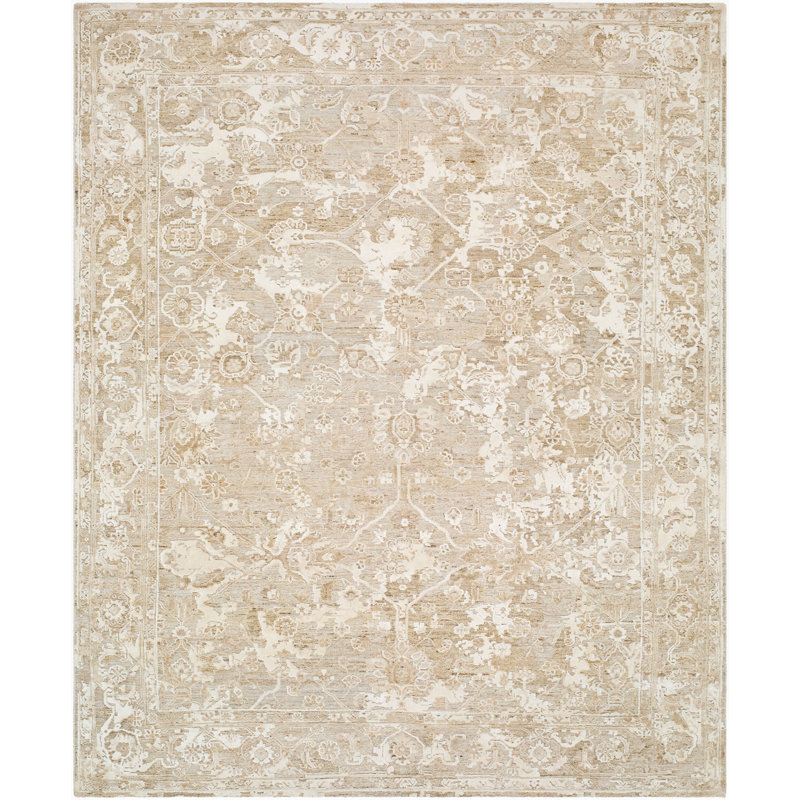 Rosette Hand Knotted Area Rug in Beige, Rectangle 8' x 10'