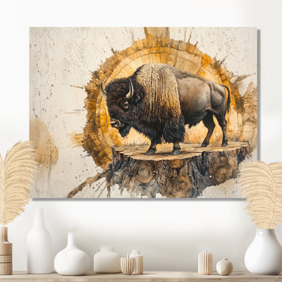 Mareda American Bison Portrait On Wood Slide - Bison Wall Art Decor